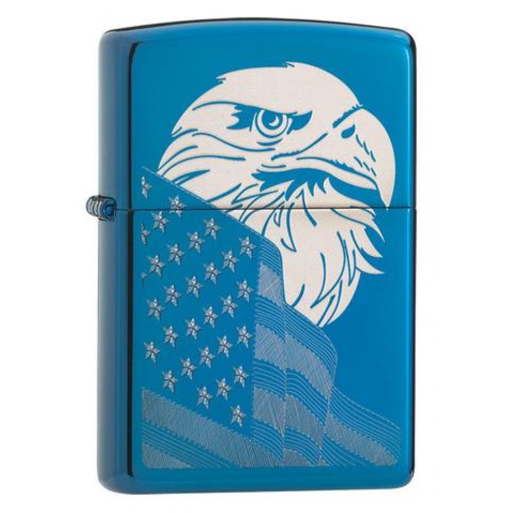 Zippo Öngyújtó, High Polish Blue Eagle and Flag 29882